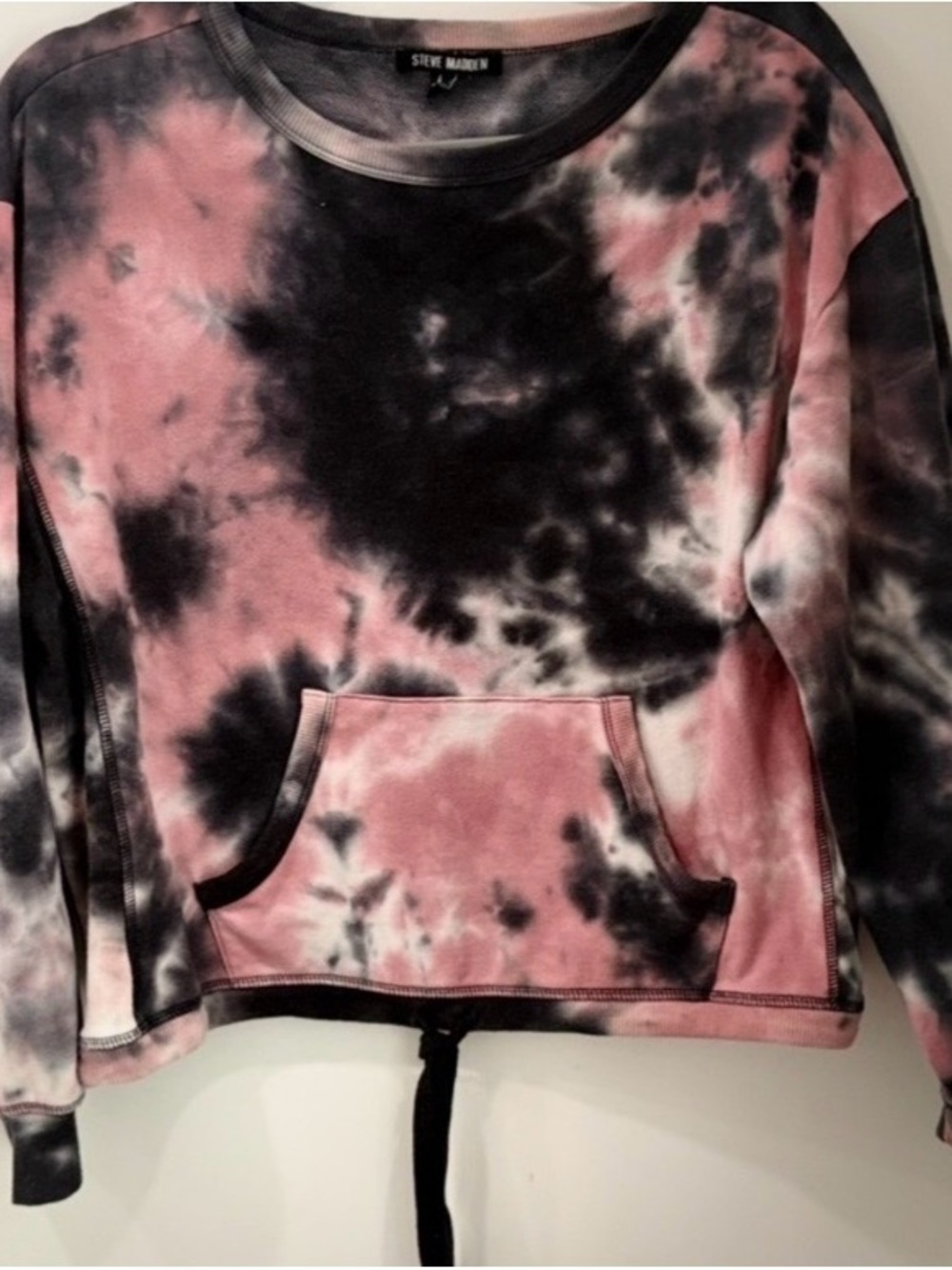Steve Madden Women Pullover Tie Dye Sweatshirt Pocket 
Pink Black Size Large